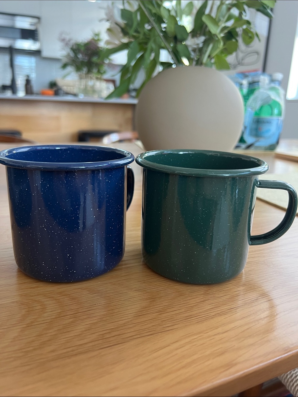 Speckled Enamel Camping Mugs - Blue and Dark Green